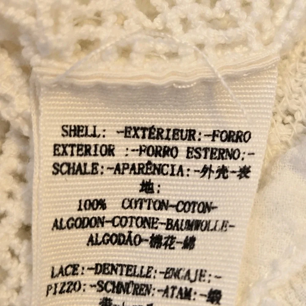 Free People White Boho Blouse Crochet Lace‎ Inserts Size L Top Euro Summer